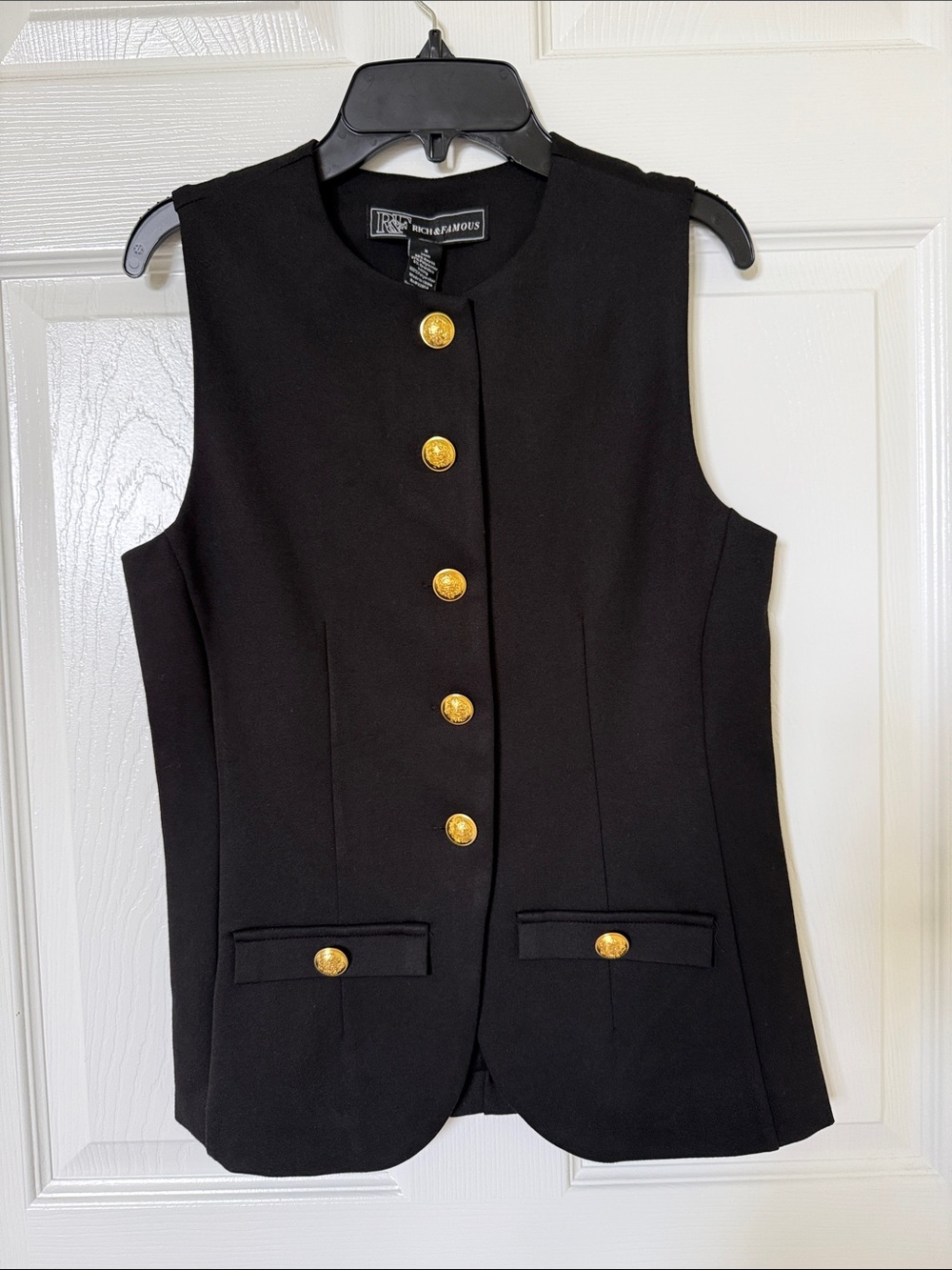 Black Sleeveless Gold-Button Vest by Rich & Famous size S